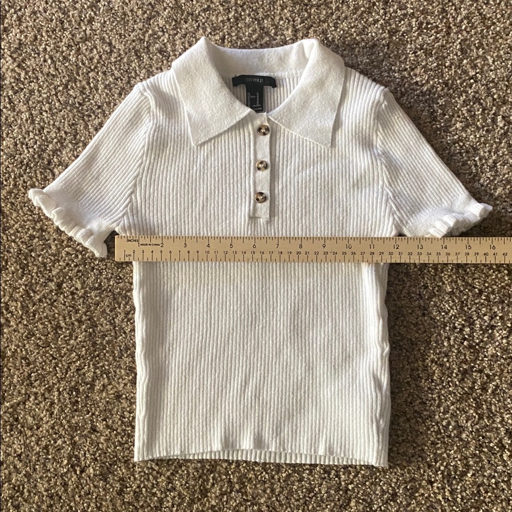 Junior’s White Ribbed Polo Shirt - Picture 3 of 8